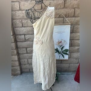 Zesica Elegant Cream One-Shoulder Dress Ez S Crochet Flowers Women